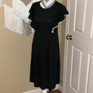 Black Dress with Ruffle Sleeve in White Trim by Emery Rose - Size Small